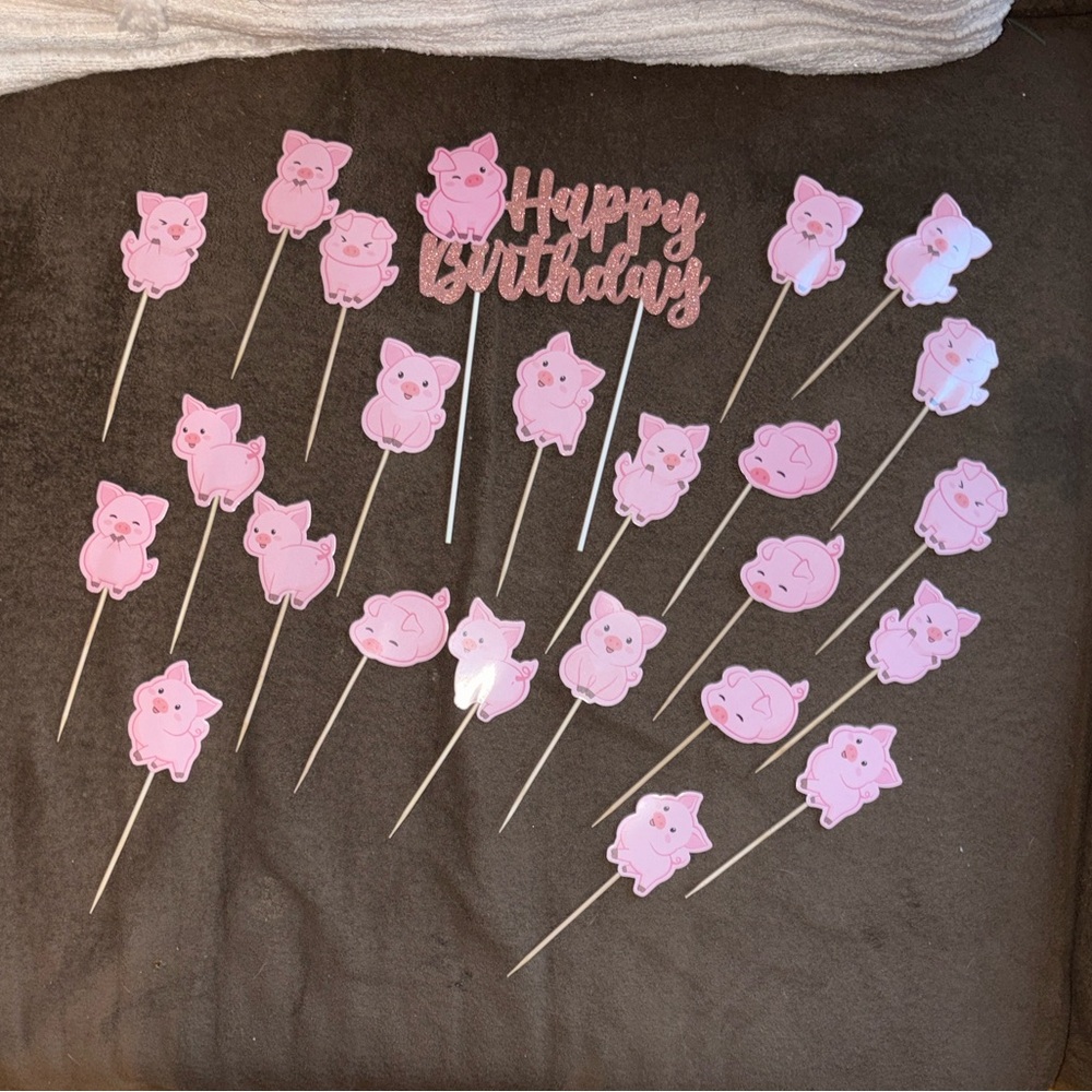 Pink Piggy Birthday Cake Toppers - Picture 1 of 1